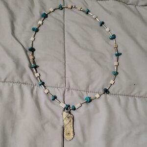 Turquoise Bead & Silver Necklace with Pendant